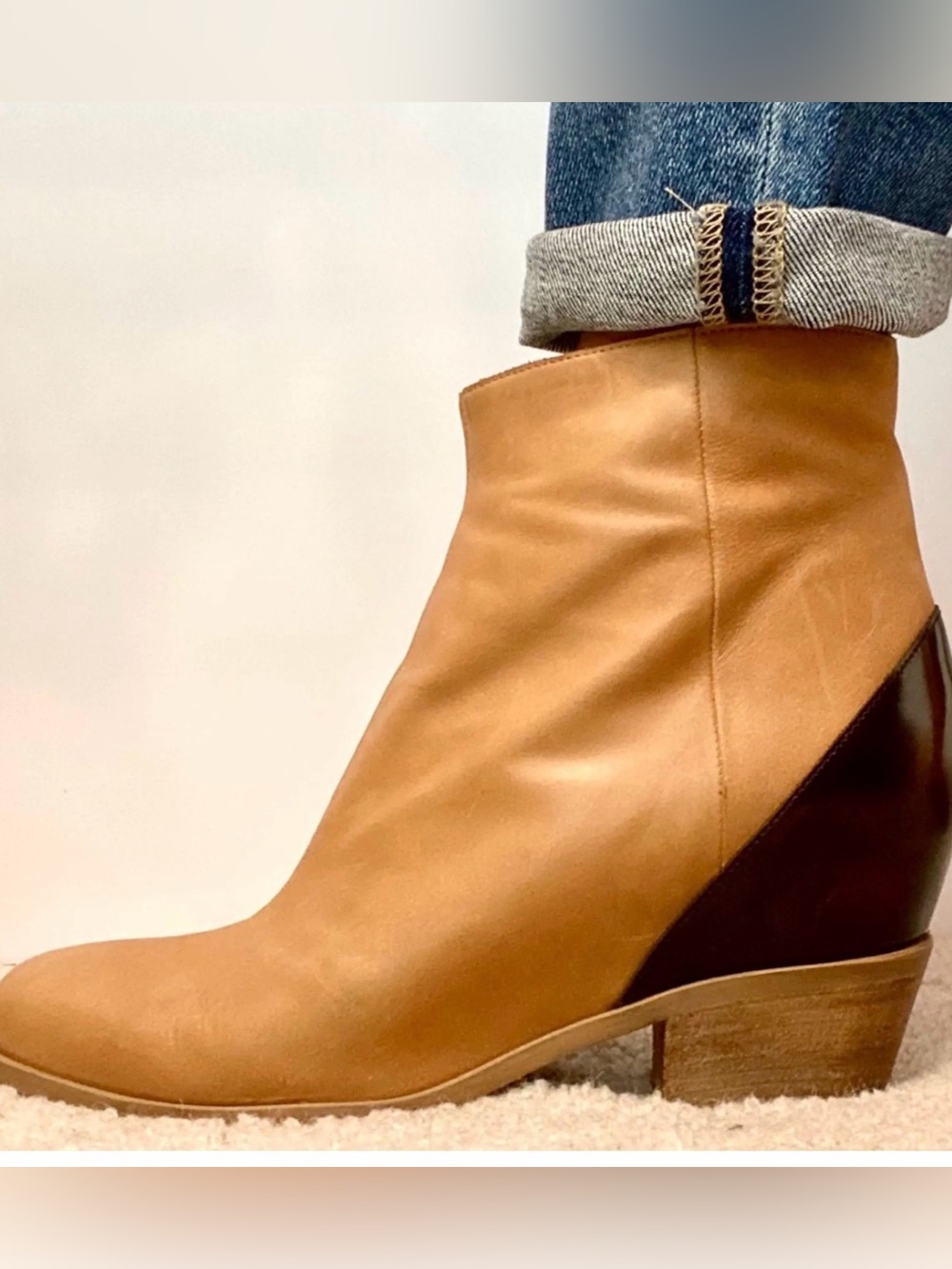MM6 Maison Martin Margiela Two-Tone Tan and Dark Brown Leather Ankle Boots